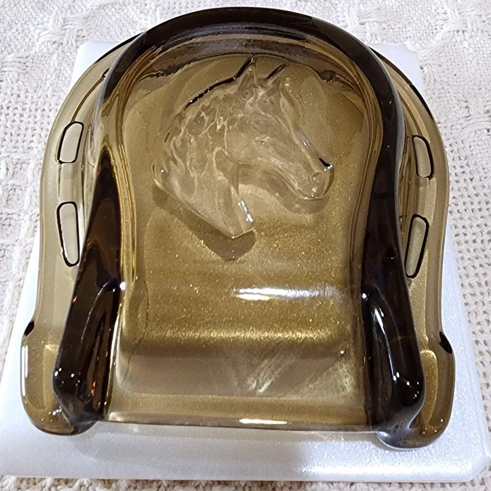 MCM Avon Lucky Horseshoe Glass Soap Dish + Scented Trazarra Horse Bar Soap